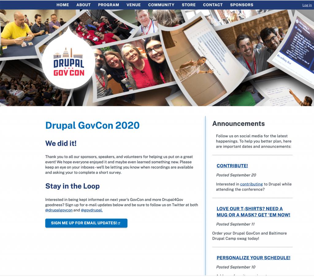 Screenshot of the DrupalGovCon website homepage