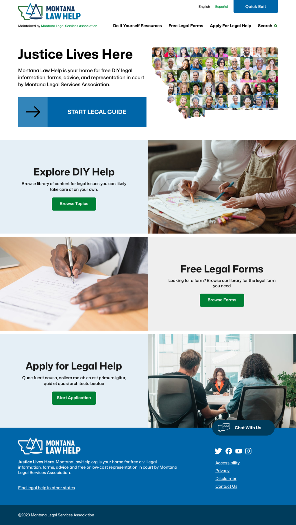 mockup of MT Law Help homepage